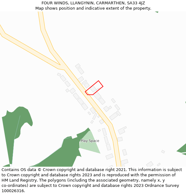 FOUR WINDS, LLANGYNIN, CARMARTHEN, SA33 4JZ: Location map and indicative extent of plot