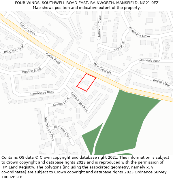 FOUR WINDS, SOUTHWELL ROAD EAST, RAINWORTH, MANSFIELD, NG21 0EZ: Location map and indicative extent of plot