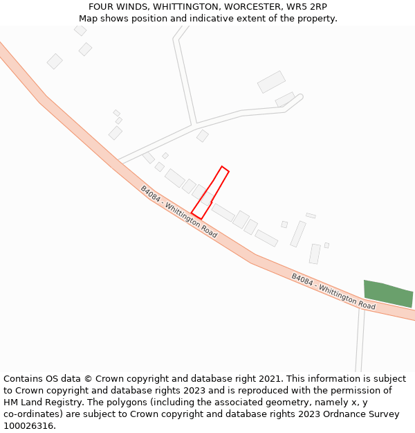 FOUR WINDS, WHITTINGTON, WORCESTER, WR5 2RP: Location map and indicative extent of plot