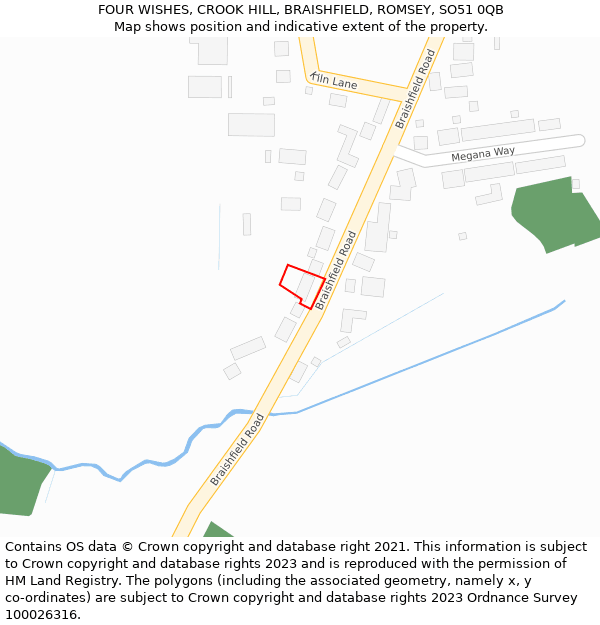 FOUR WISHES, CROOK HILL, BRAISHFIELD, ROMSEY, SO51 0QB: Location map and indicative extent of plot