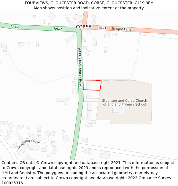 FOURVIEWS, GLOUCESTER ROAD, CORSE, GLOUCESTER, GL19 3RA: Location map and indicative extent of plot