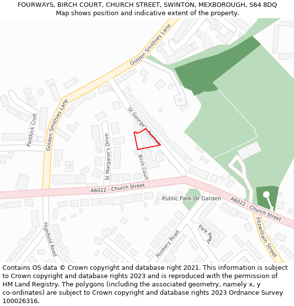 FOURWAYS, BIRCH COURT, CHURCH STREET, SWINTON, MEXBOROUGH, S64 8DQ: Location map and indicative extent of plot