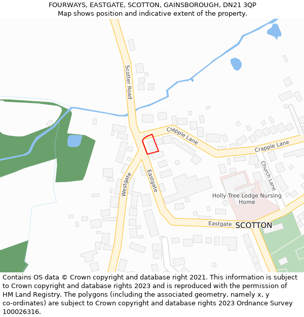 FOURWAYS, EASTGATE, SCOTTON, GAINSBOROUGH, DN21 3QP: Location map and indicative extent of plot