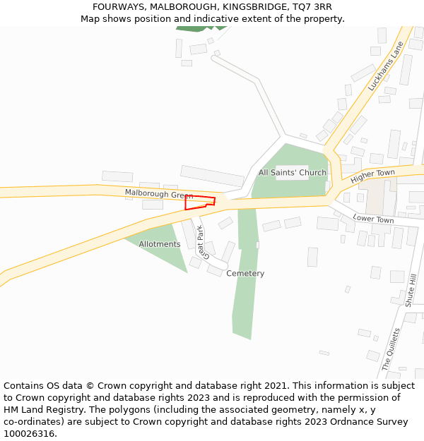 FOURWAYS, MALBOROUGH, KINGSBRIDGE, TQ7 3RR: Location map and indicative extent of plot