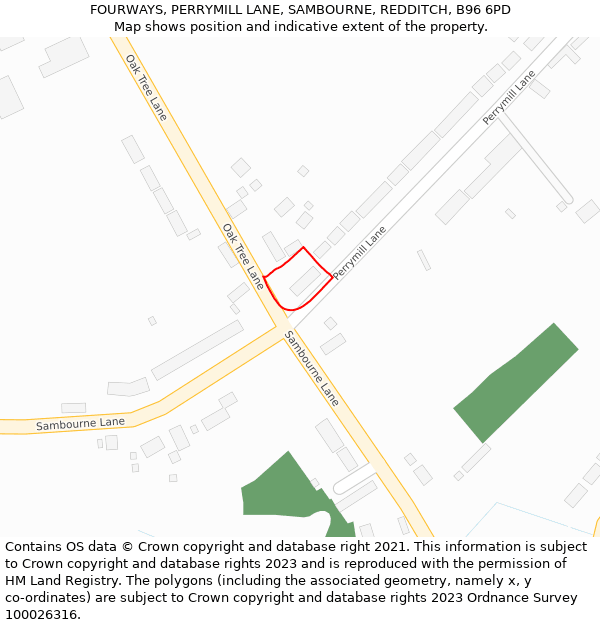 FOURWAYS, PERRYMILL LANE, SAMBOURNE, REDDITCH, B96 6PD: Location map and indicative extent of plot