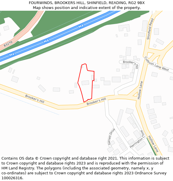 FOURWINDS, BROOKERS HILL, SHINFIELD, READING, RG2 9BX: Location map and indicative extent of plot