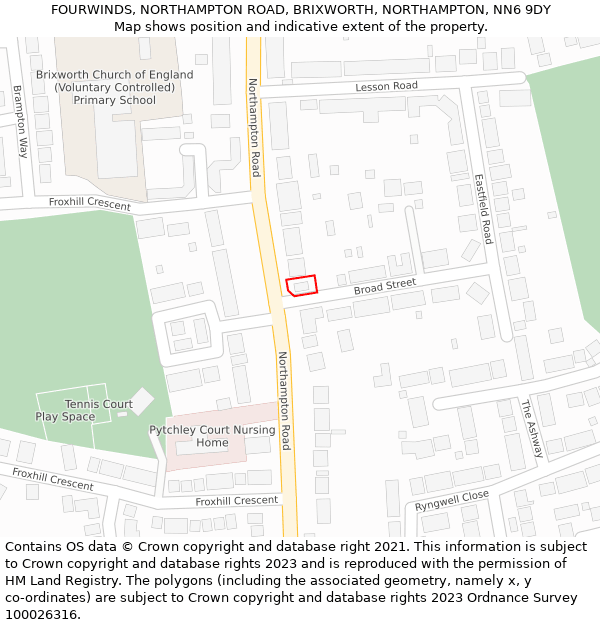 FOURWINDS, NORTHAMPTON ROAD, BRIXWORTH, NORTHAMPTON, NN6 9DY: Location map and indicative extent of plot