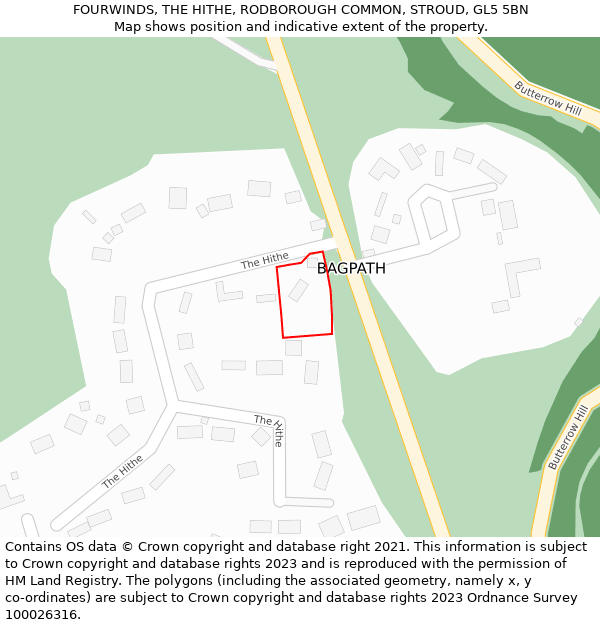 FOURWINDS, THE HITHE, RODBOROUGH COMMON, STROUD, GL5 5BN: Location map and indicative extent of plot