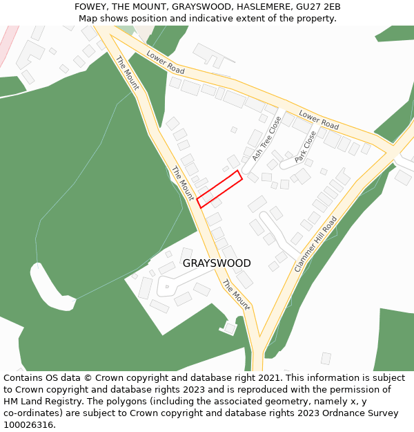 FOWEY, THE MOUNT, GRAYSWOOD, HASLEMERE, GU27 2EB: Location map and indicative extent of plot