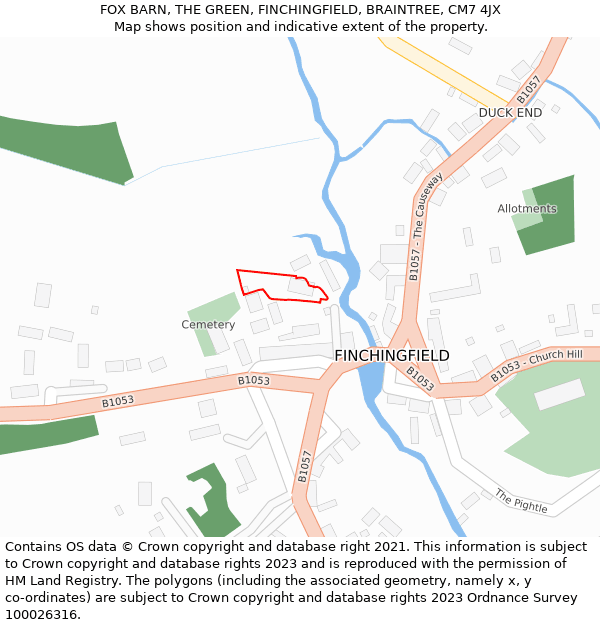 FOX BARN, THE GREEN, FINCHINGFIELD, BRAINTREE, CM7 4JX: Location map and indicative extent of plot
