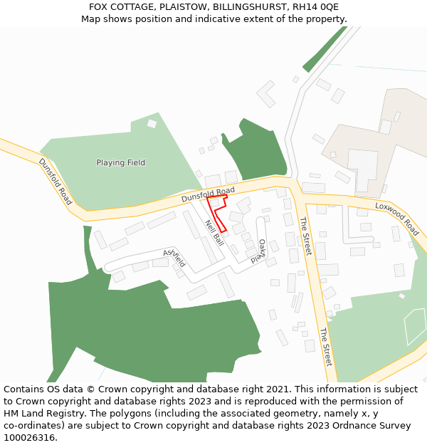FOX COTTAGE, PLAISTOW, BILLINGSHURST, RH14 0QE: Location map and indicative extent of plot