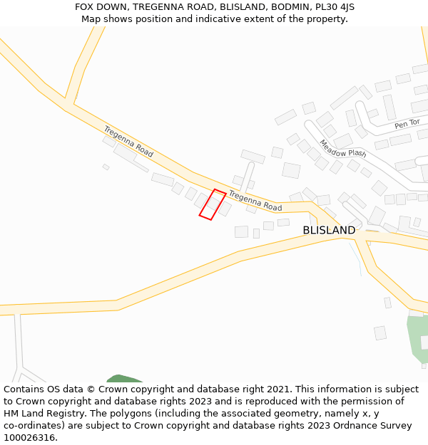 FOX DOWN, TREGENNA ROAD, BLISLAND, BODMIN, PL30 4JS: Location map and indicative extent of plot