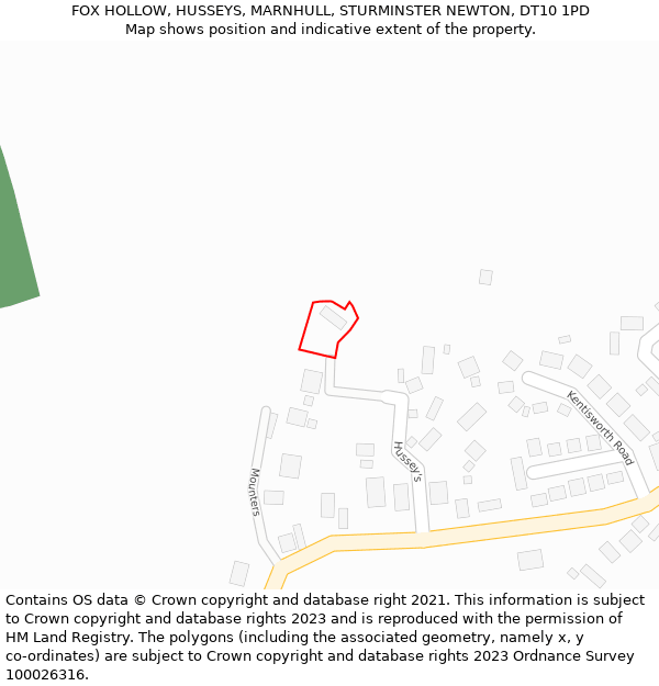 FOX HOLLOW, HUSSEYS, MARNHULL, STURMINSTER NEWTON, DT10 1PD: Location map and indicative extent of plot