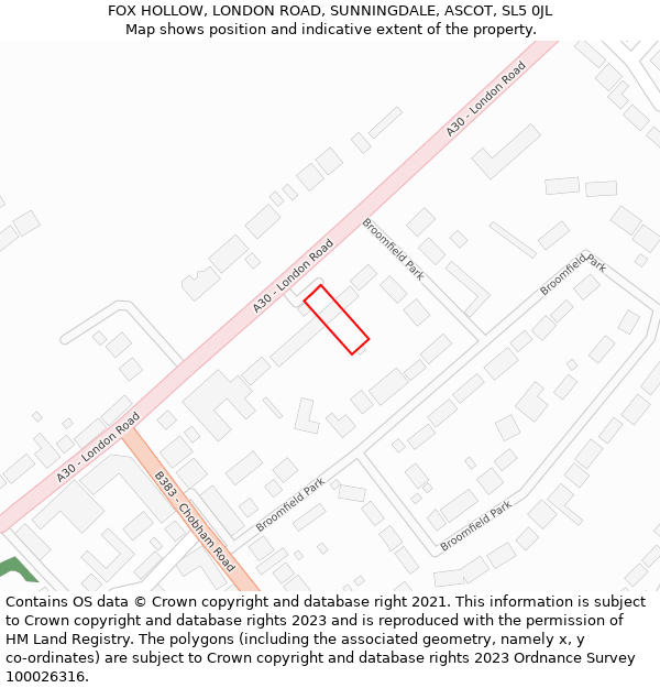 FOX HOLLOW, LONDON ROAD, SUNNINGDALE, ASCOT, SL5 0JL: Location map and indicative extent of plot