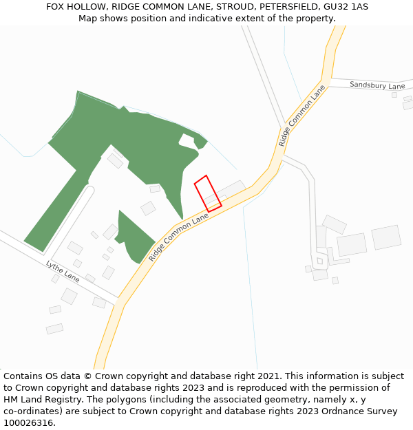 FOX HOLLOW, RIDGE COMMON LANE, STROUD, PETERSFIELD, GU32 1AS: Location map and indicative extent of plot