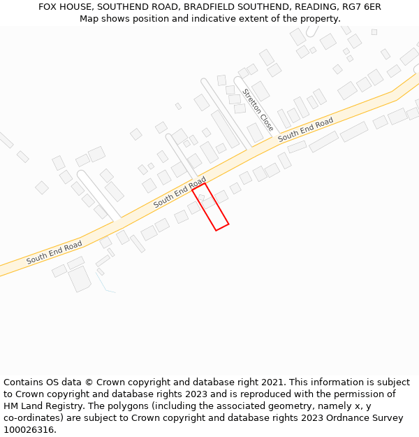 FOX HOUSE, SOUTHEND ROAD, BRADFIELD SOUTHEND, READING, RG7 6ER: Location map and indicative extent of plot