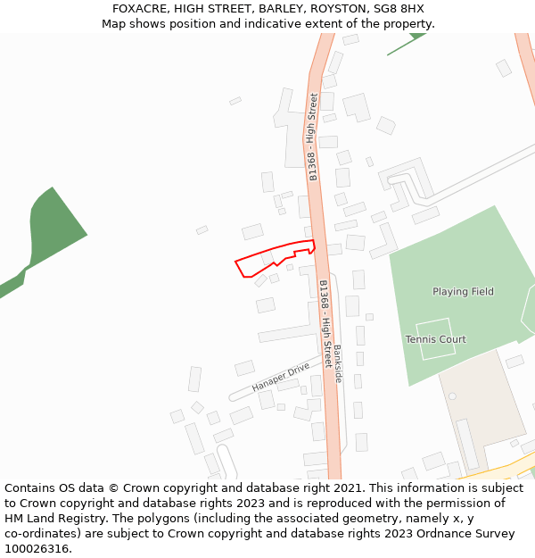 FOXACRE, HIGH STREET, BARLEY, ROYSTON, SG8 8HX: Location map and indicative extent of plot