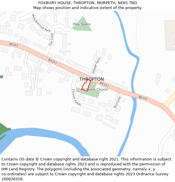 FOXBURY HOUSE, THROPTON, MORPETH, NE65 7ND: Location map and indicative extent of plot