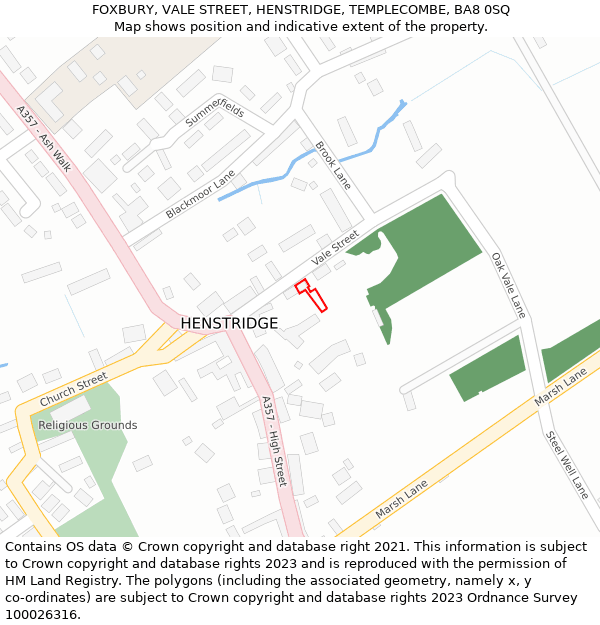 FOXBURY, VALE STREET, HENSTRIDGE, TEMPLECOMBE, BA8 0SQ: Location map and indicative extent of plot