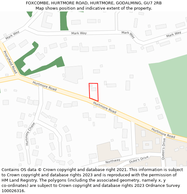 FOXCOMBE, HURTMORE ROAD, HURTMORE, GODALMING, GU7 2RB: Location map and indicative extent of plot