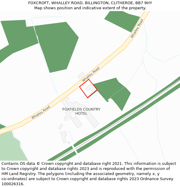 FOXCROFT, WHALLEY ROAD, BILLINGTON, CLITHEROE, BB7 9HY: Location map and indicative extent of plot