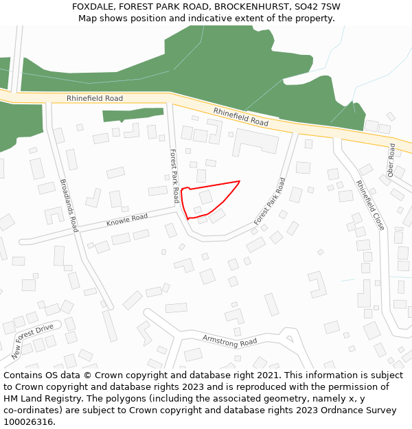 FOXDALE, FOREST PARK ROAD, BROCKENHURST, SO42 7SW: Location map and indicative extent of plot