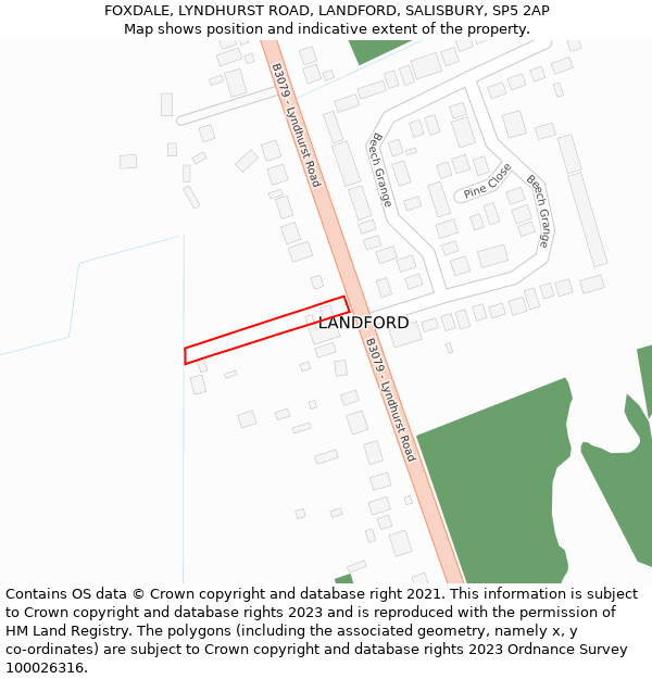 FOXDALE, LYNDHURST ROAD, LANDFORD, SALISBURY, SP5 2AP: Location map and indicative extent of plot