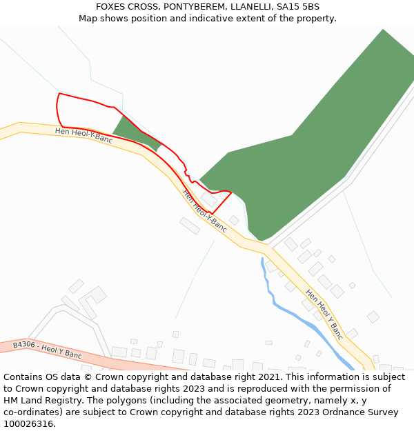 FOXES CROSS, PONTYBEREM, LLANELLI, SA15 5BS: Location map and indicative extent of plot