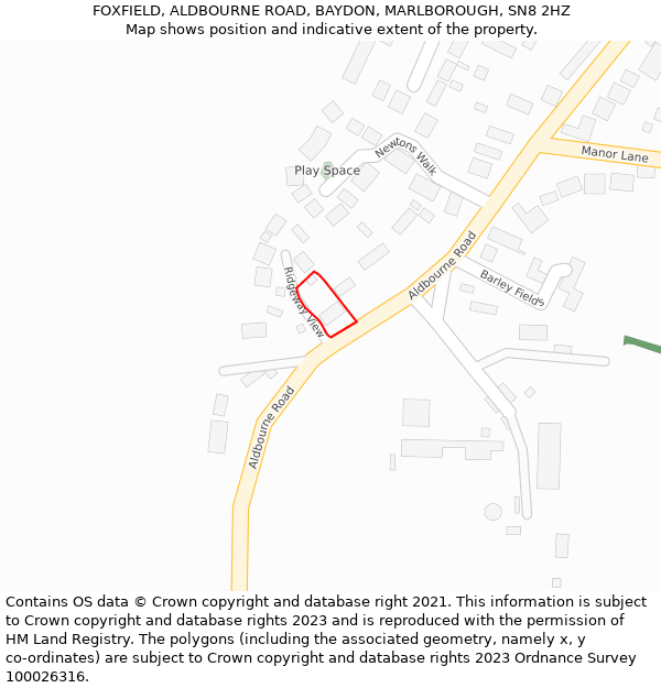 FOXFIELD, ALDBOURNE ROAD, BAYDON, MARLBOROUGH, SN8 2HZ: Location map and indicative extent of plot