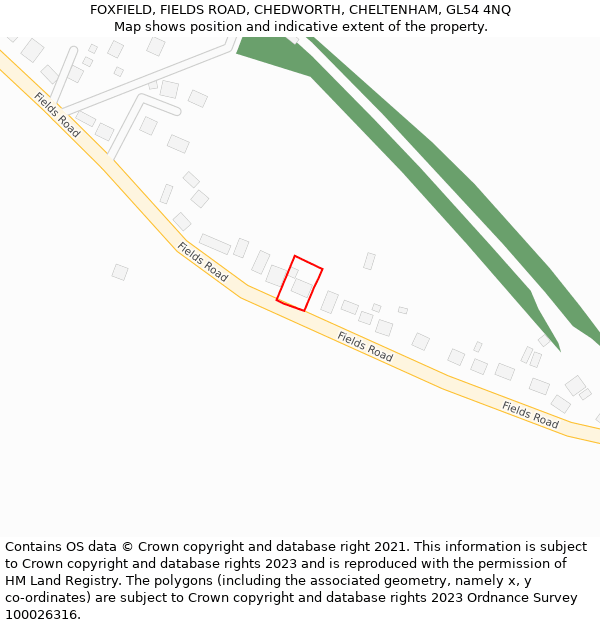 FOXFIELD, FIELDS ROAD, CHEDWORTH, CHELTENHAM, GL54 4NQ: Location map and indicative extent of plot