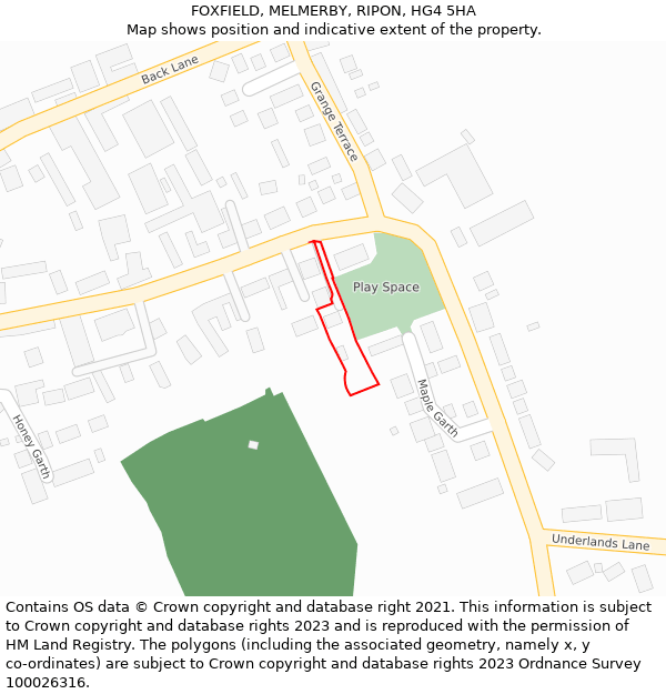 FOXFIELD, MELMERBY, RIPON, HG4 5HA: Location map and indicative extent of plot