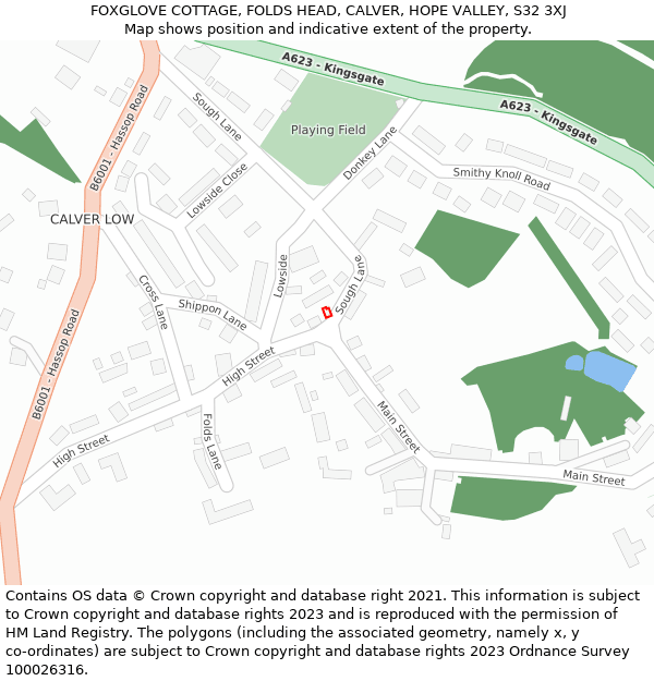 FOXGLOVE COTTAGE, FOLDS HEAD, CALVER, HOPE VALLEY, S32 3XJ: Location map and indicative extent of plot