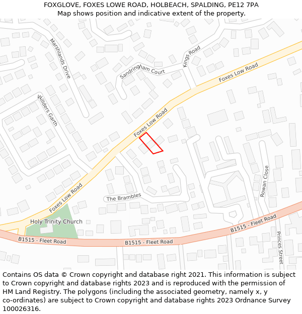 FOXGLOVE, FOXES LOWE ROAD, HOLBEACH, SPALDING, PE12 7PA: Location map and indicative extent of plot