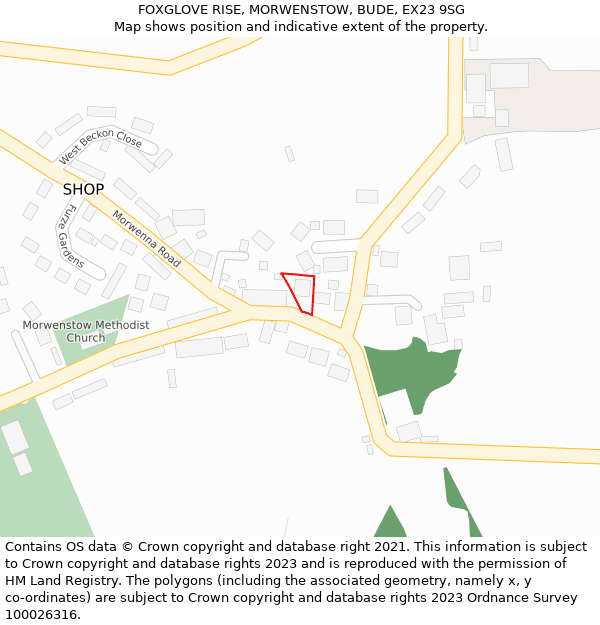 FOXGLOVE RISE, MORWENSTOW, BUDE, EX23 9SG: Location map and indicative extent of plot