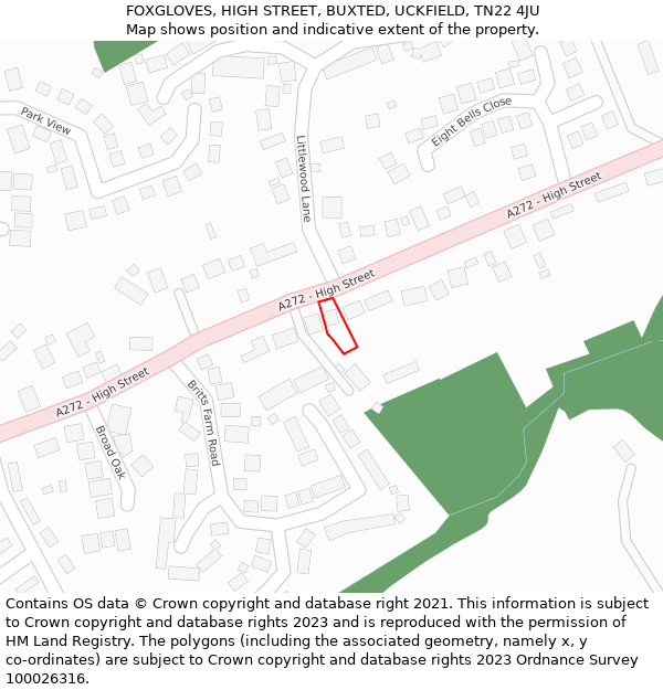 FOXGLOVES, HIGH STREET, BUXTED, UCKFIELD, TN22 4JU: Location map and indicative extent of plot