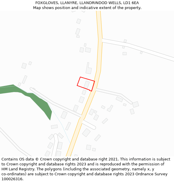 FOXGLOVES, LLANYRE, LLANDRINDOD WELLS, LD1 6EA: Location map and indicative extent of plot