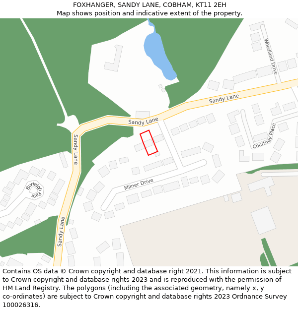 FOXHANGER, SANDY LANE, COBHAM, KT11 2EH: Location map and indicative extent of plot
