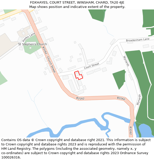 FOXHAYES, COURT STREET, WINSHAM, CHARD, TA20 4JE: Location map and indicative extent of plot