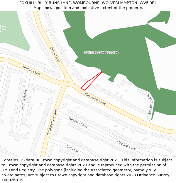 FOXHILL, BILLY BUNS LANE, WOMBOURNE, WOLVERHAMPTON, WV5 9BL: Location map and indicative extent of plot