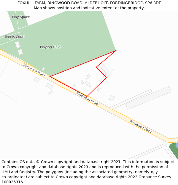 FOXHILL FARM, RINGWOOD ROAD, ALDERHOLT, FORDINGBRIDGE, SP6 3DF: Location map and indicative extent of plot