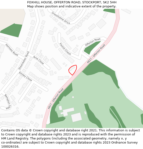 FOXHILL HOUSE, OFFERTON ROAD, STOCKPORT, SK2 5HH: Location map and indicative extent of plot