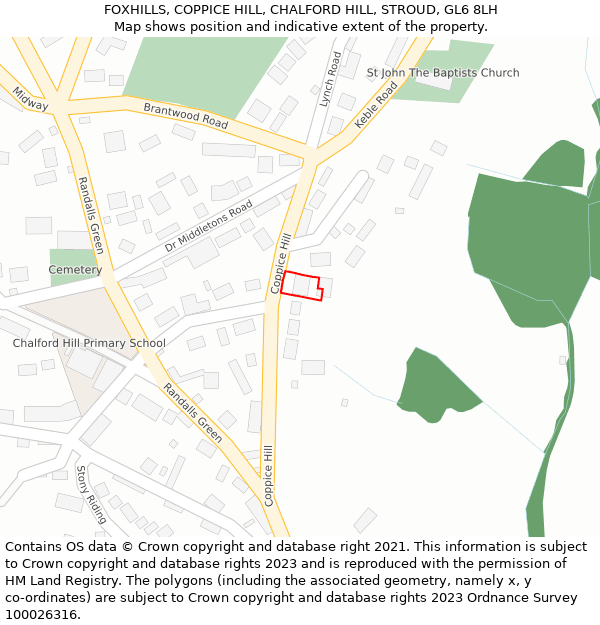 FOXHILLS, COPPICE HILL, CHALFORD HILL, STROUD, GL6 8LH: Location map and indicative extent of plot