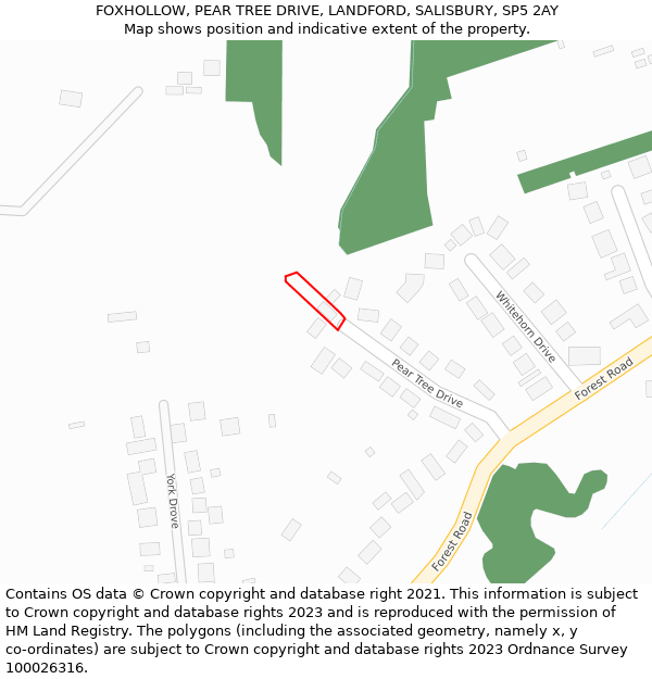 FOXHOLLOW, PEAR TREE DRIVE, LANDFORD, SALISBURY, SP5 2AY: Location map and indicative extent of plot