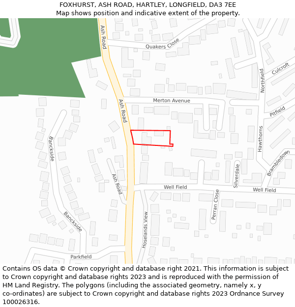 FOXHURST, ASH ROAD, HARTLEY, LONGFIELD, DA3 7EE: Location map and indicative extent of plot