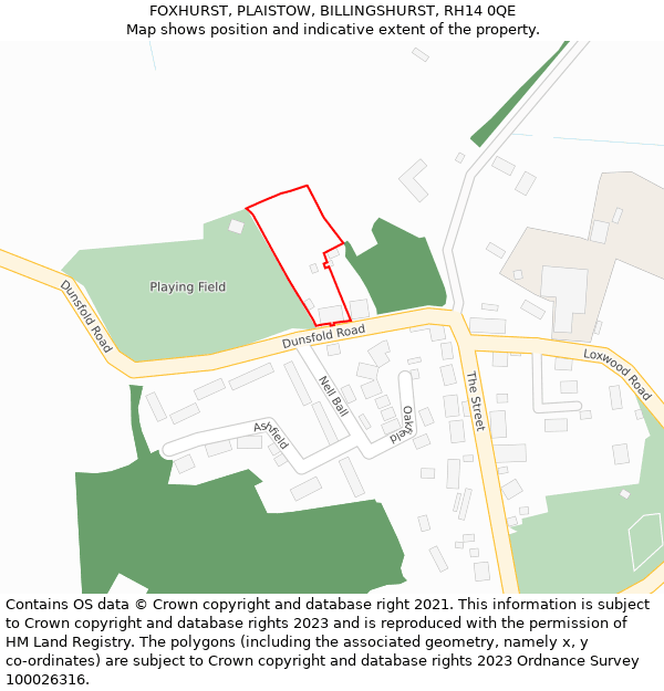 FOXHURST, PLAISTOW, BILLINGSHURST, RH14 0QE: Location map and indicative extent of plot