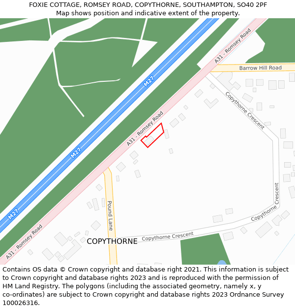 FOXIE COTTAGE, ROMSEY ROAD, COPYTHORNE, SOUTHAMPTON, SO40 2PF: Location map and indicative extent of plot