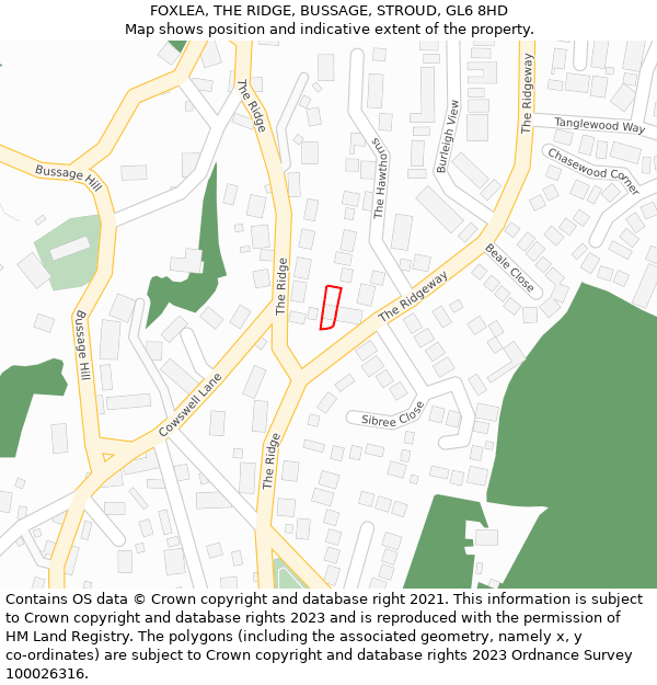 FOXLEA, THE RIDGE, BUSSAGE, STROUD, GL6 8HD: Location map and indicative extent of plot