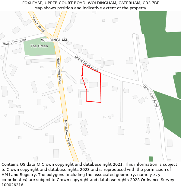 FOXLEASE, UPPER COURT ROAD, WOLDINGHAM, CATERHAM, CR3 7BF: Location map and indicative extent of plot