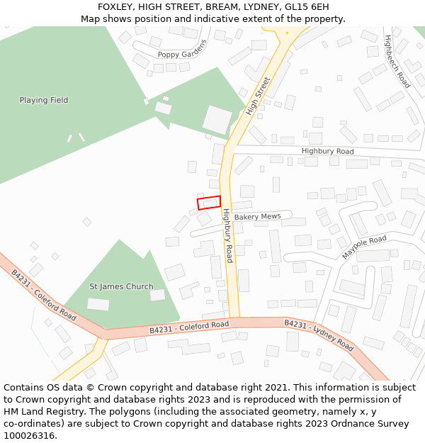 FOXLEY, HIGH STREET, BREAM, LYDNEY, GL15 6EH: Location map and indicative extent of plot