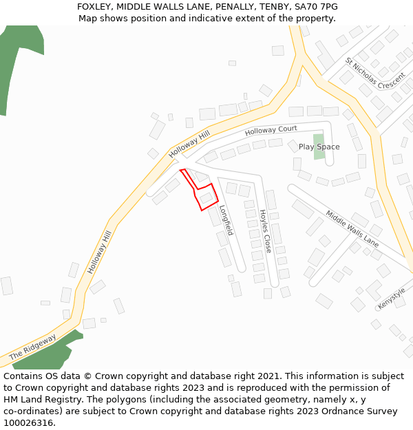 FOXLEY, MIDDLE WALLS LANE, PENALLY, TENBY, SA70 7PG: Location map and indicative extent of plot